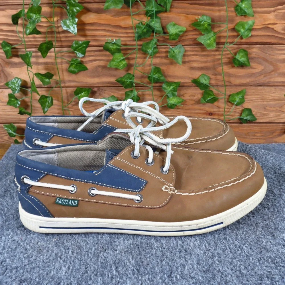 Eastland Avalon Mens Boat Shoes Sz‎ 9 Casual Nautical Loafers Brown Navy Leather